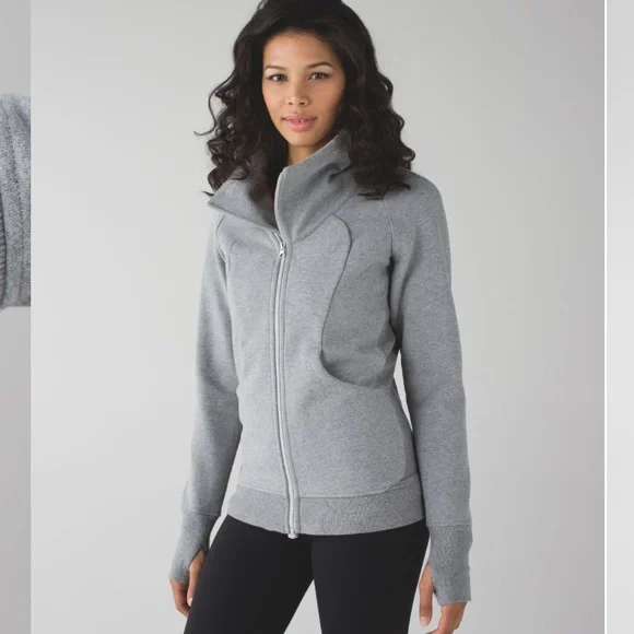 Lululemon Cozy Cuddle Up Asymmetrical Zipper Collared Sweatshirt Light Gray 4 - Picture 9 of 10